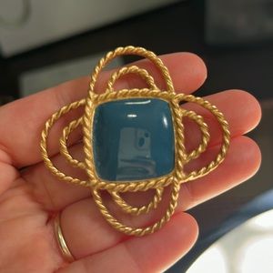 Vintage Signed MONET Goldtone Blue Enamel RHOMBUS Shape Pin Brooch
